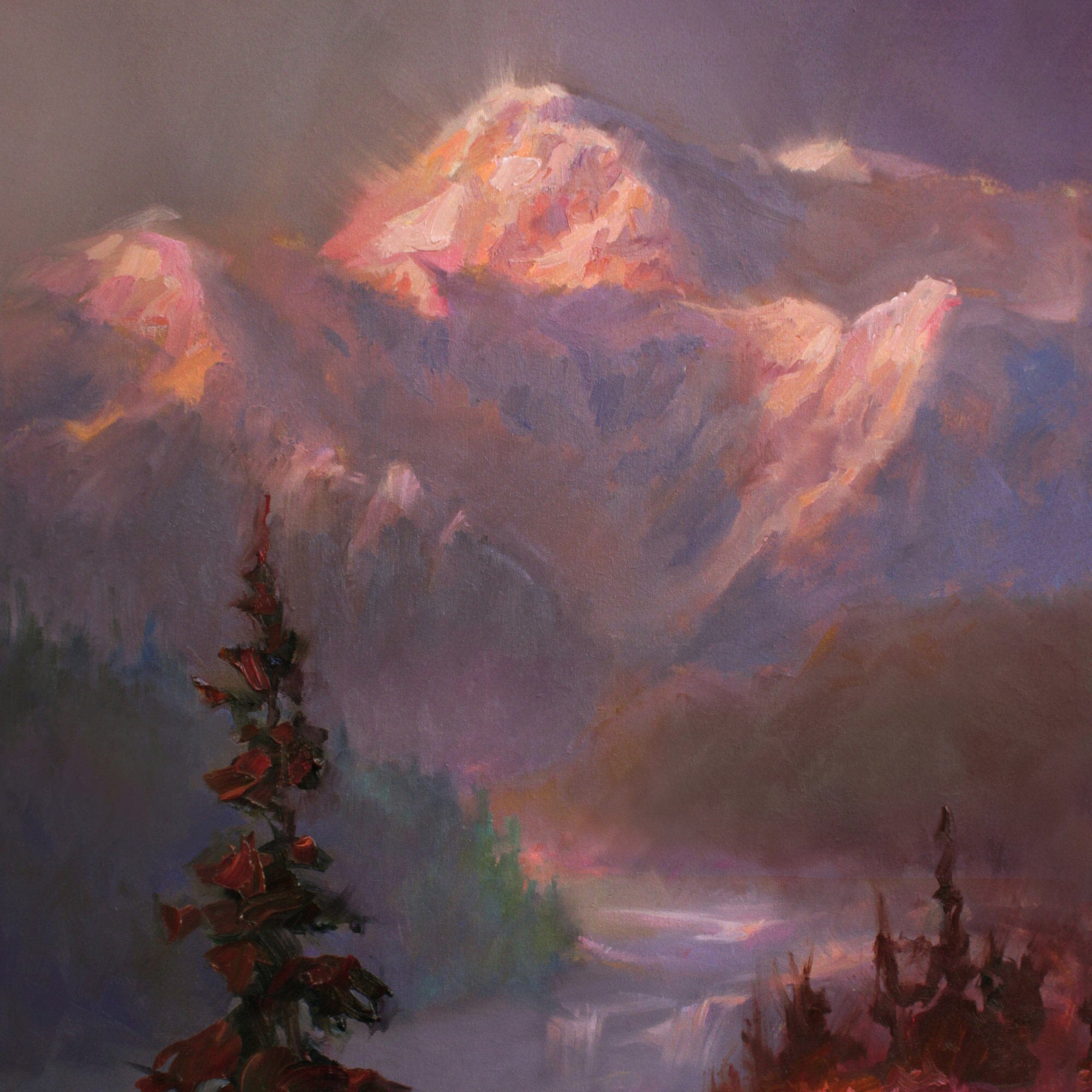Alaska Art Landscape Painting on Canvas of Denali scenery with alpineglow by artist Karen Whitworth