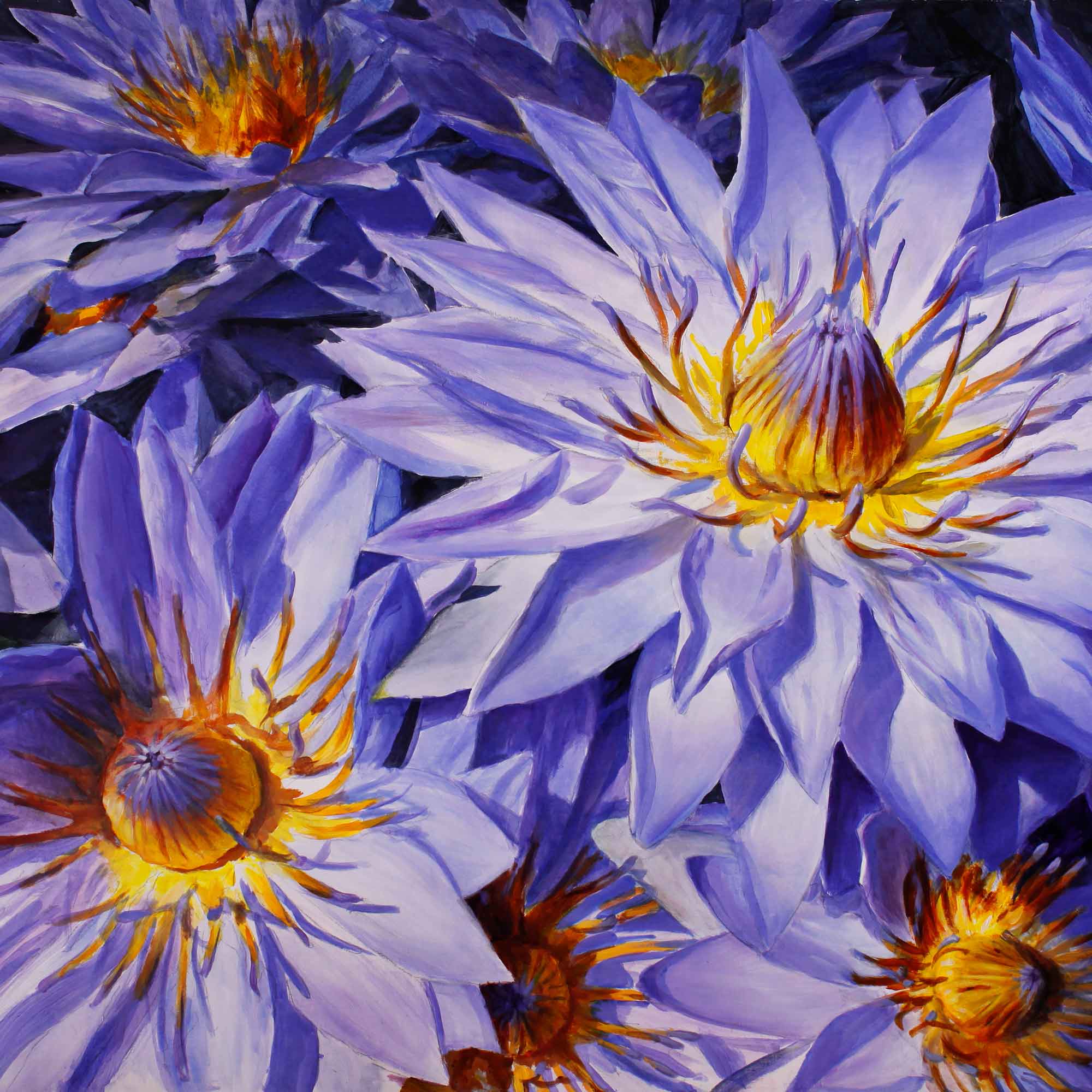 Blue lotus painting of tropical flower wall art print by flower artist Karen Whitworth