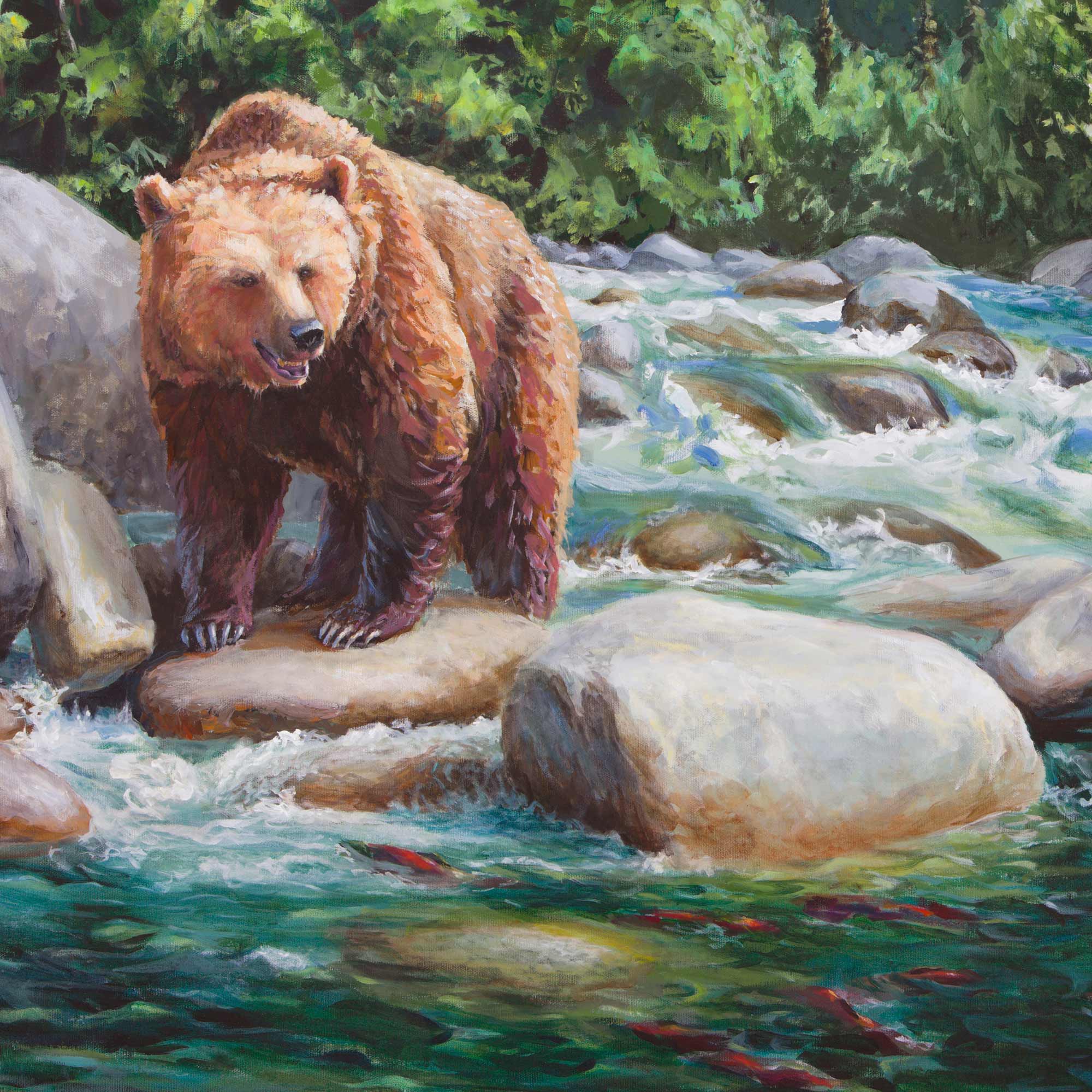 Brown bear painting of grizzly bear wall art print by artist Karen Whitworth