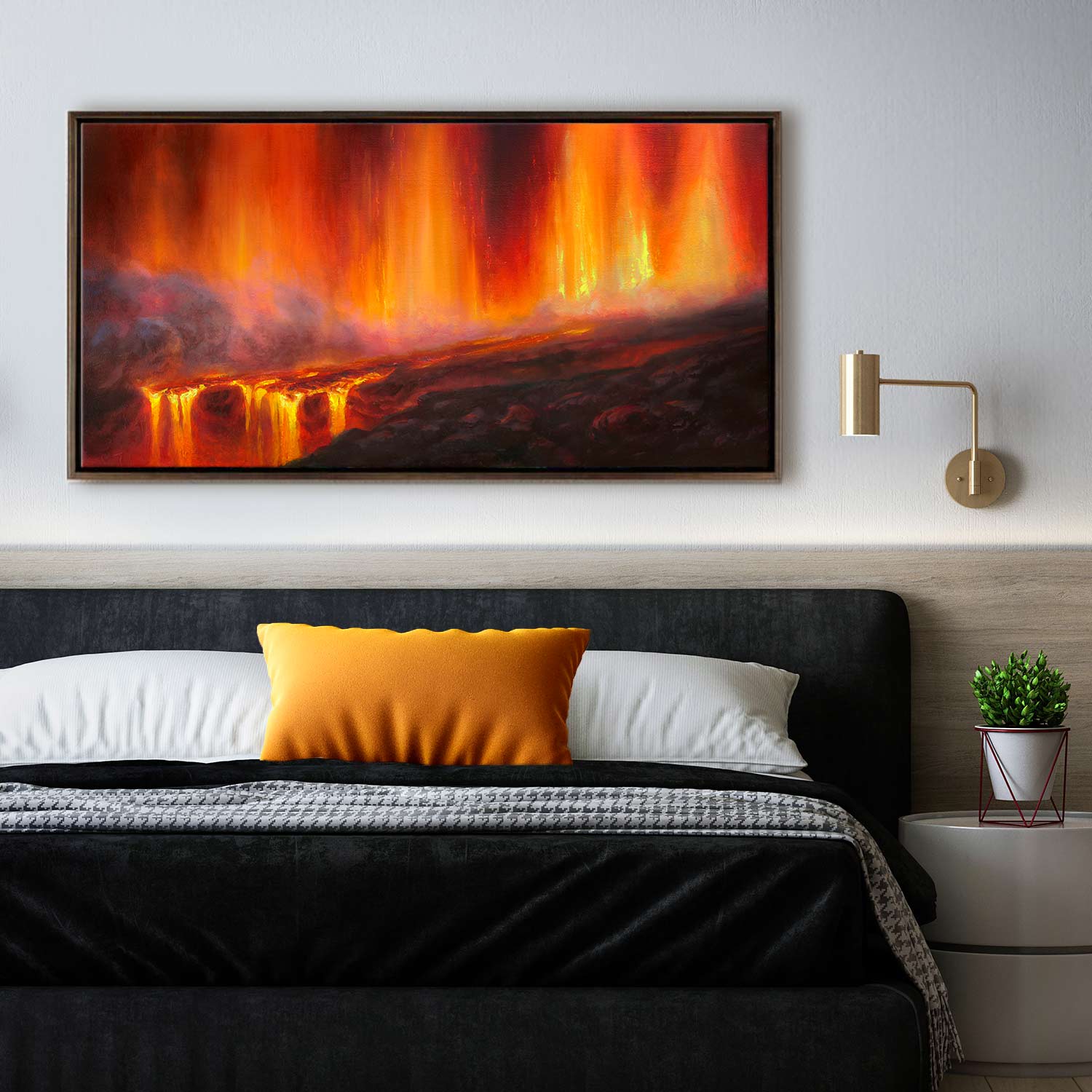 Volcano wall art canvas of erupting Kilauea Volcano by Hawaii artist Karen Whitworth