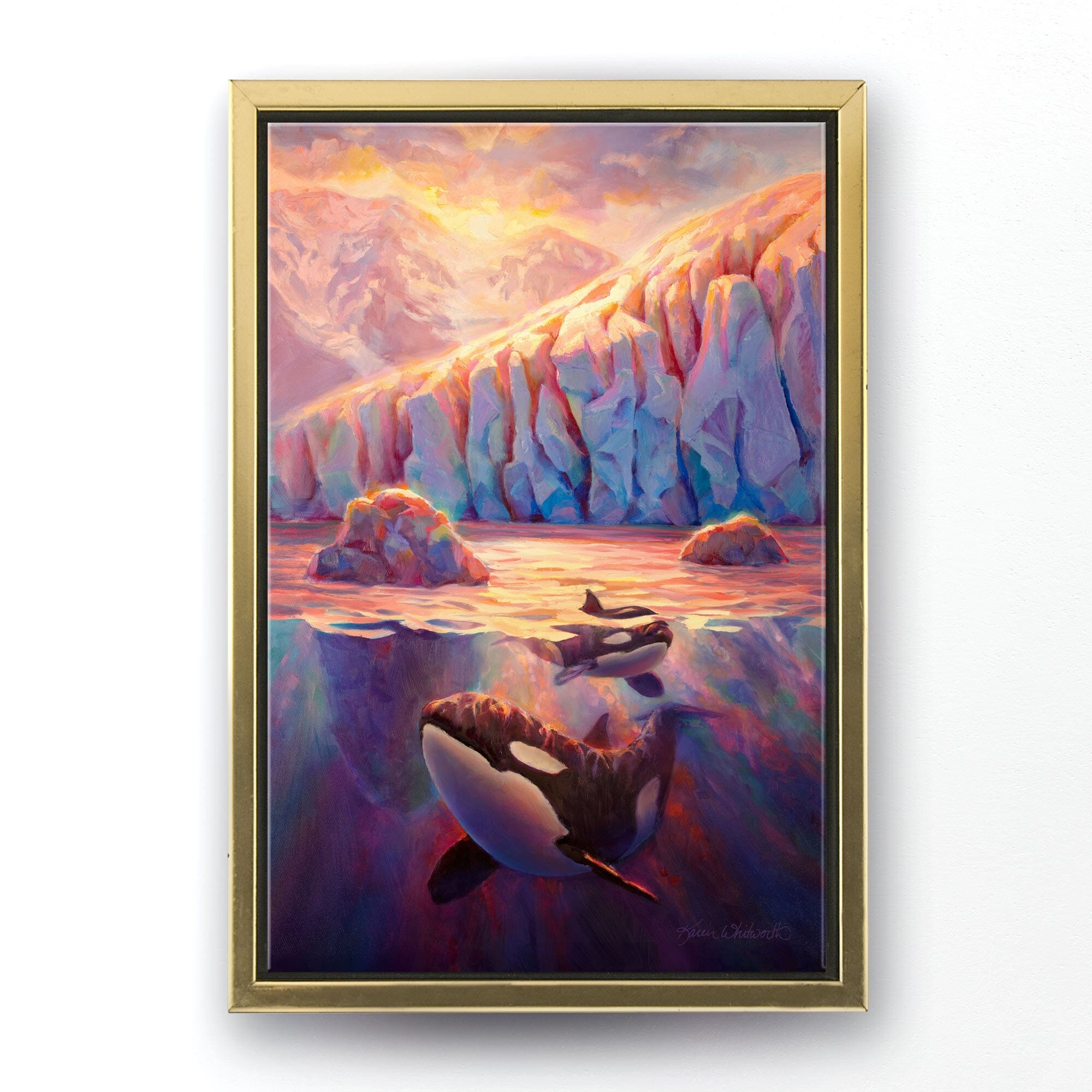Orca Wall Art Canvas - Killer Whale Painting - Orca Sunrise