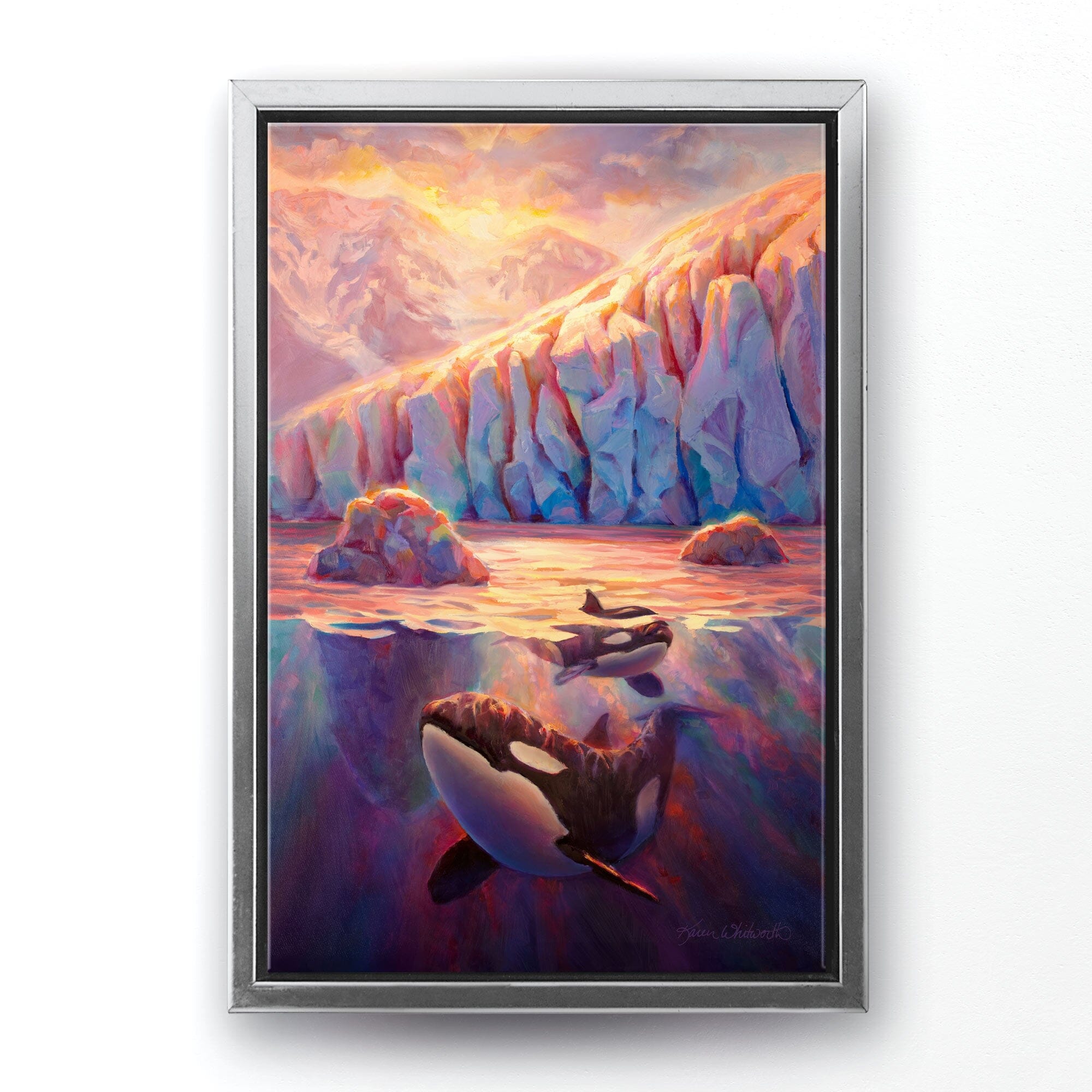 ORCA painting of killer whales by whale artist Karen Whitworth