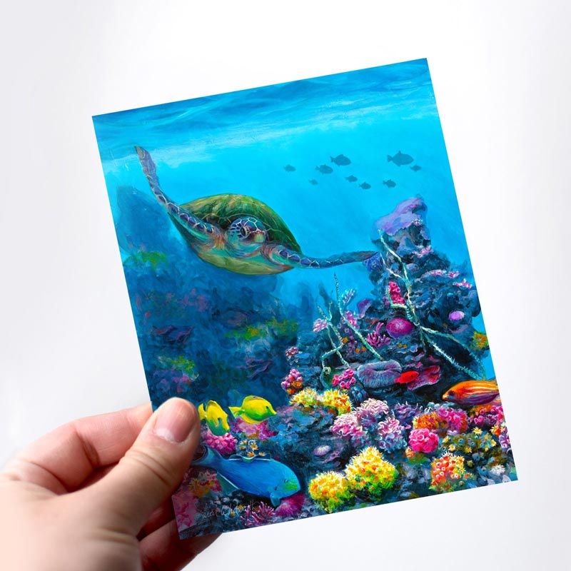 Hawaiian souvenir note card sea turtle stationery