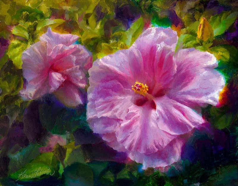 Hawaiian hibiscus painting on canvas by tropical flower artist Karen Whitworth
