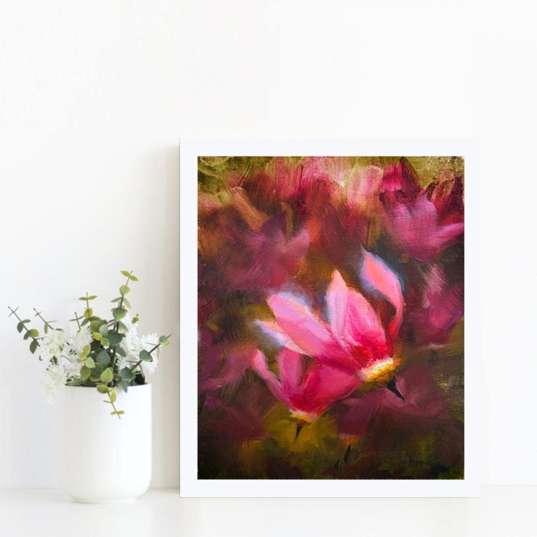 Vibrant wall art print of Shooting Star Wildflowers by floral artist Karen Whitworth