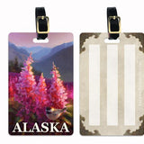 Eagle River Summer Alaska Luggage Tags Featuring a Black Capped Chickadee With Fireweed Wildflowers