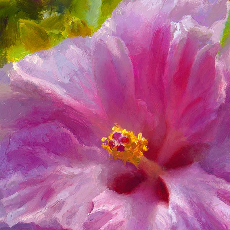 Hawaiian hibiscus painting on canvas by tropical flower artist Karen Whitworth