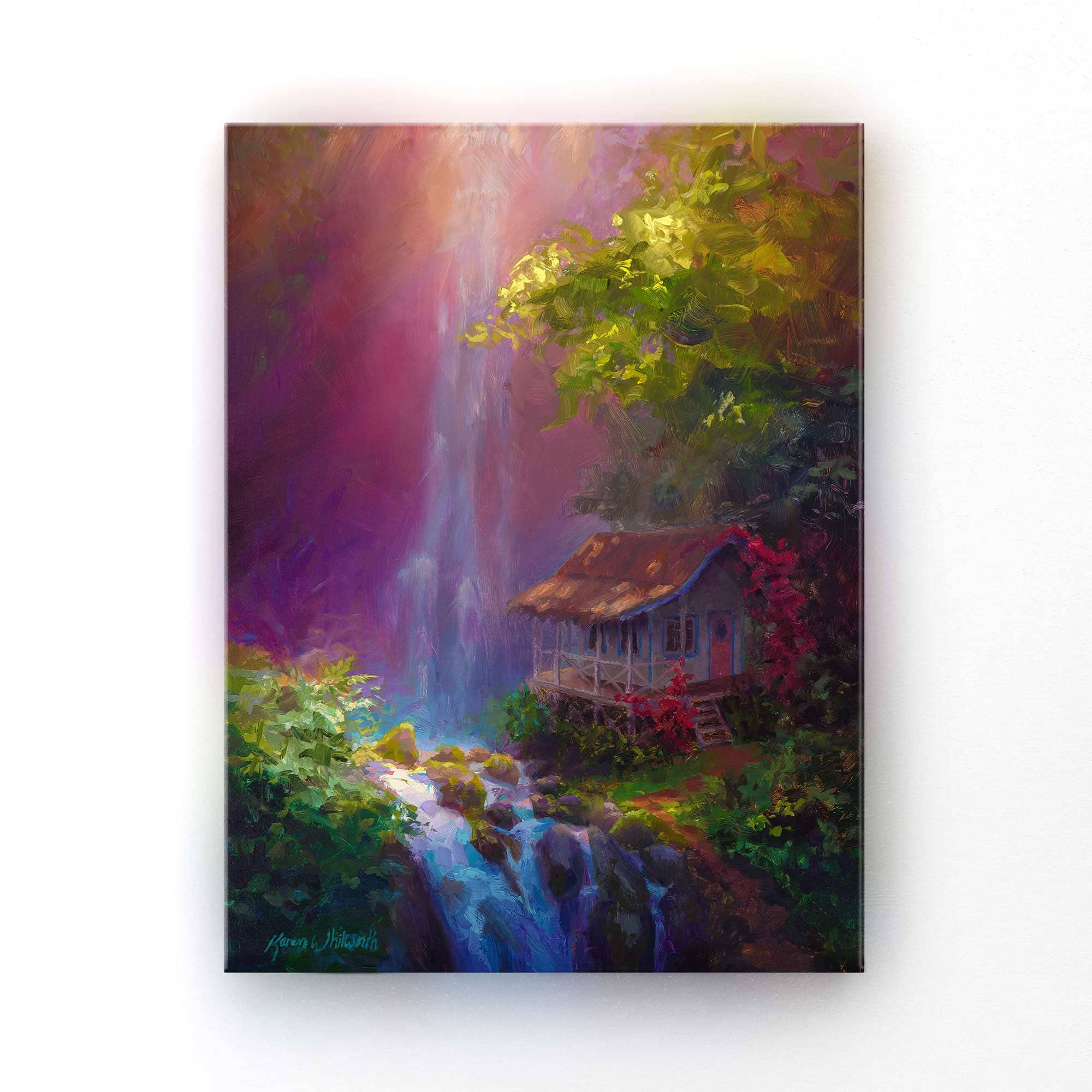 Tropical Waterfall Painting on Canvas Hawaiian Landscape Art – Art of Karen