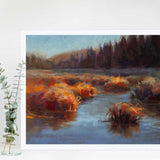 Colorful autumn wall art print of meadow landscape painting by nature artist Karen Whitworth