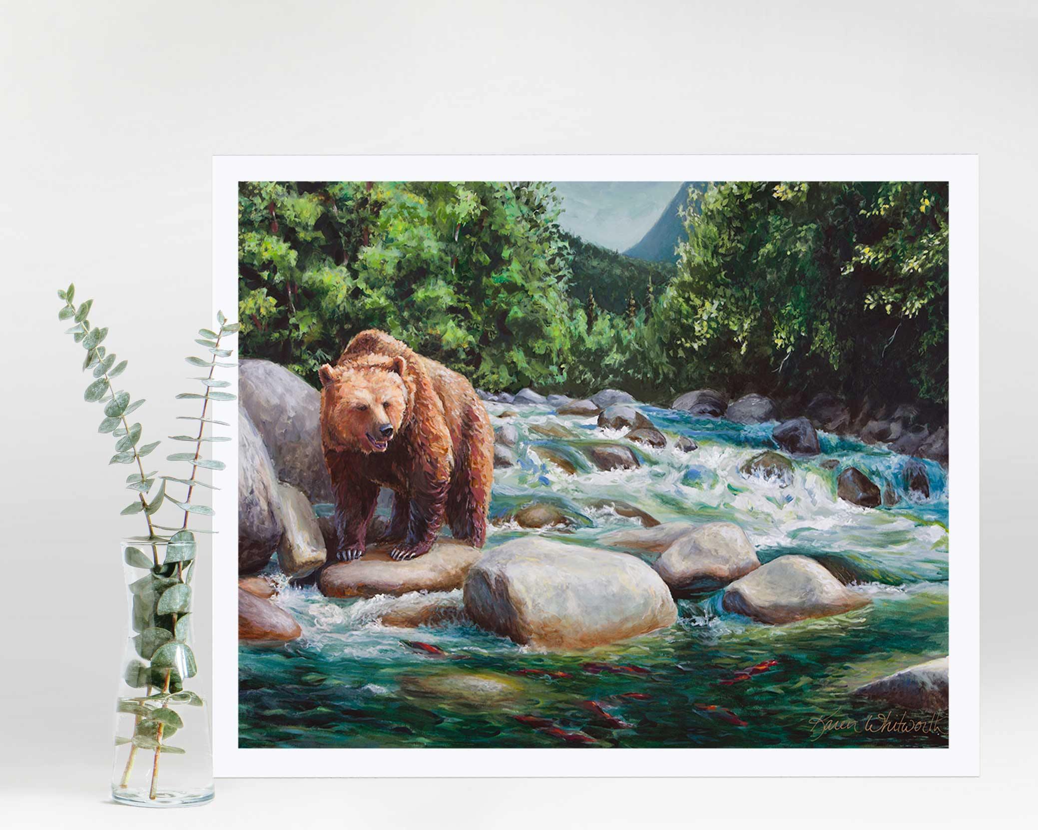 Brown bear wall art print by Alaska wildlife artist Karen Whitworth