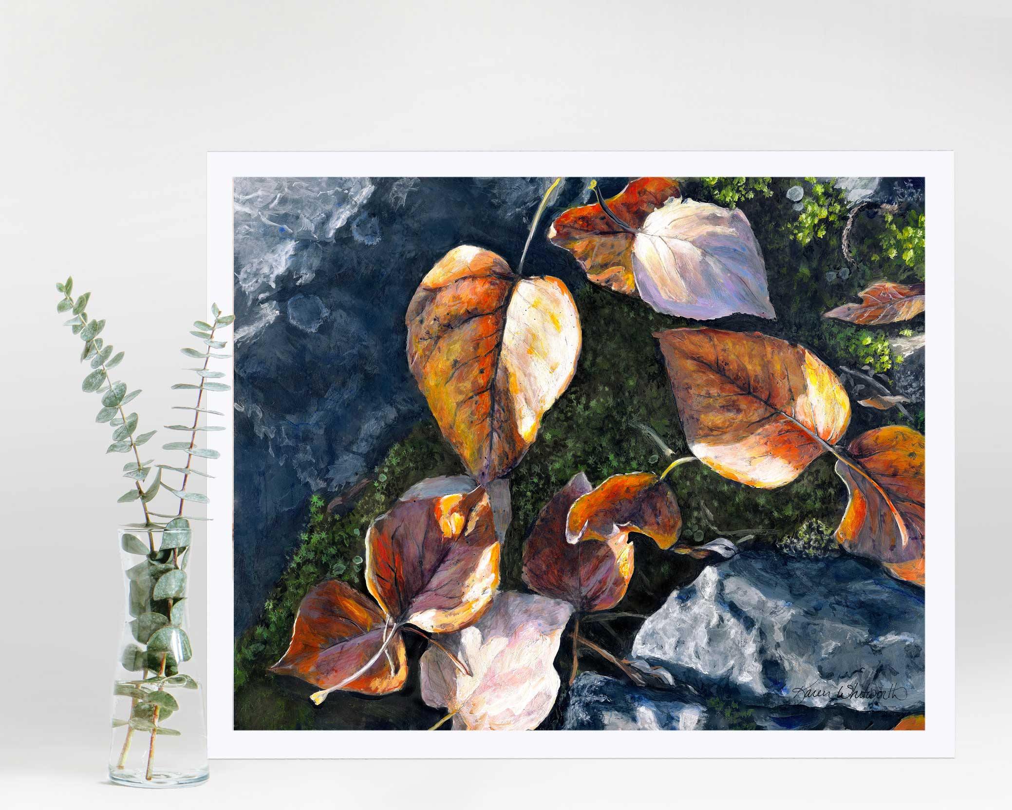 Wall art print of autumn leaves painting by nature artist Karen Whitworth