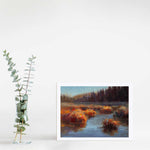 Colorful autumn wall art print of meadow landscape painting by nature artist Karen Whitworth