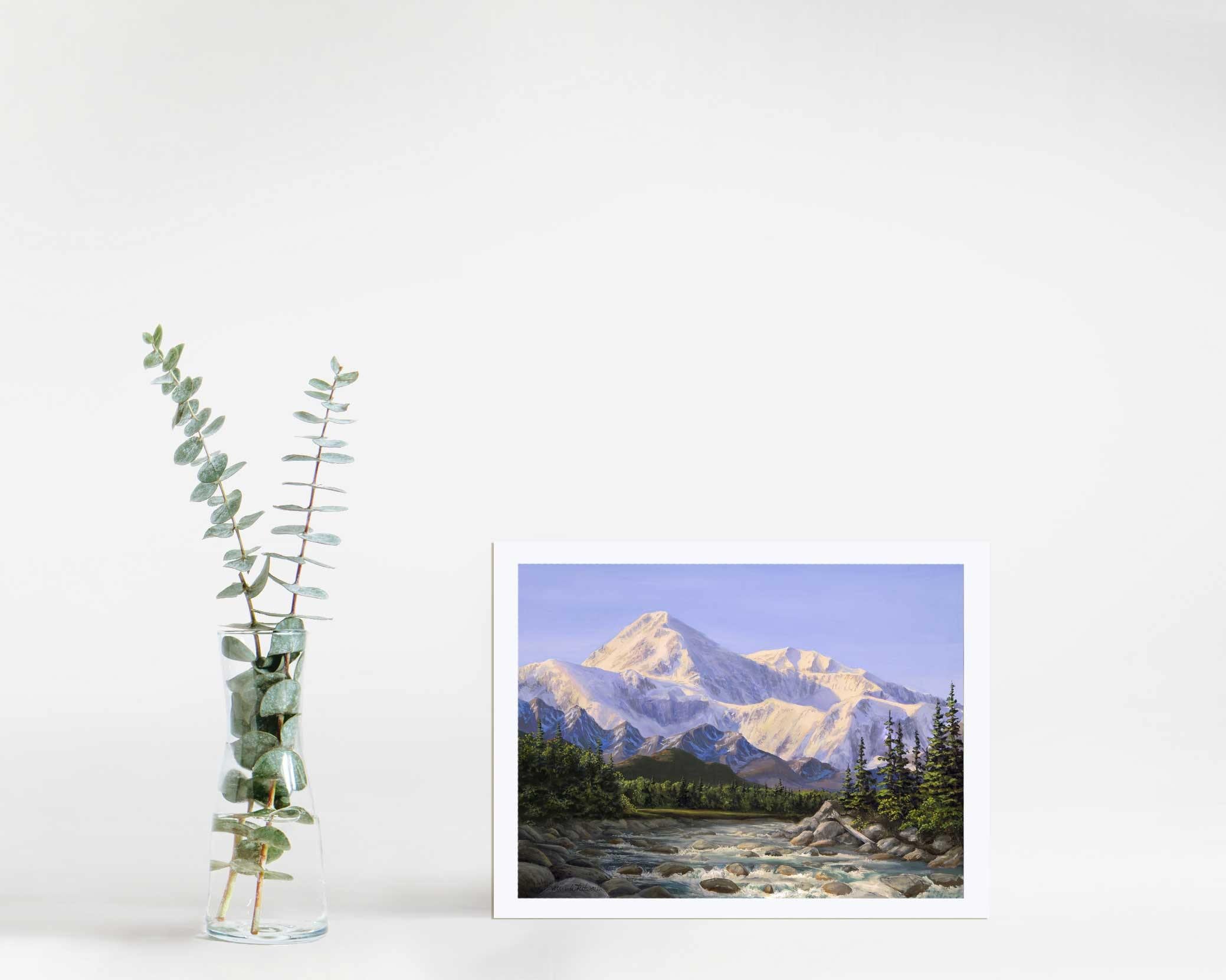 Alaska mountain landscape wall art print of Denali and river scenery by Alaska artist Karen Whitworth