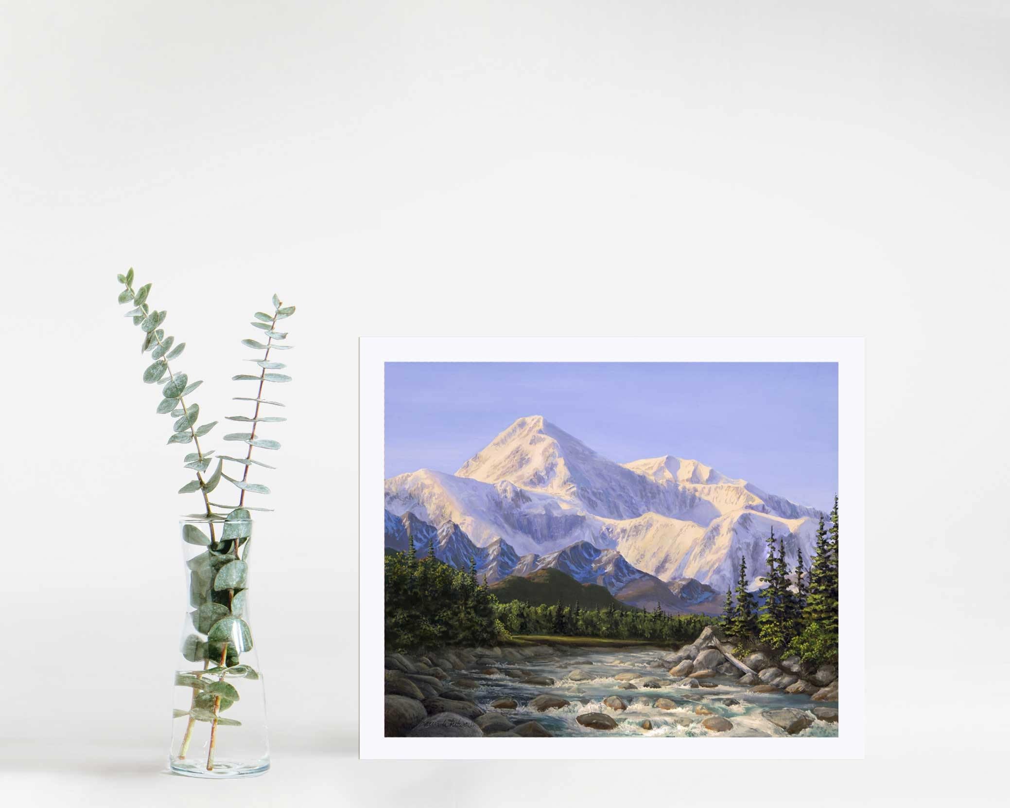 Alaska mountain landscape wall art print of Denali and river scenery by Alaska artist Karen Whitworth
