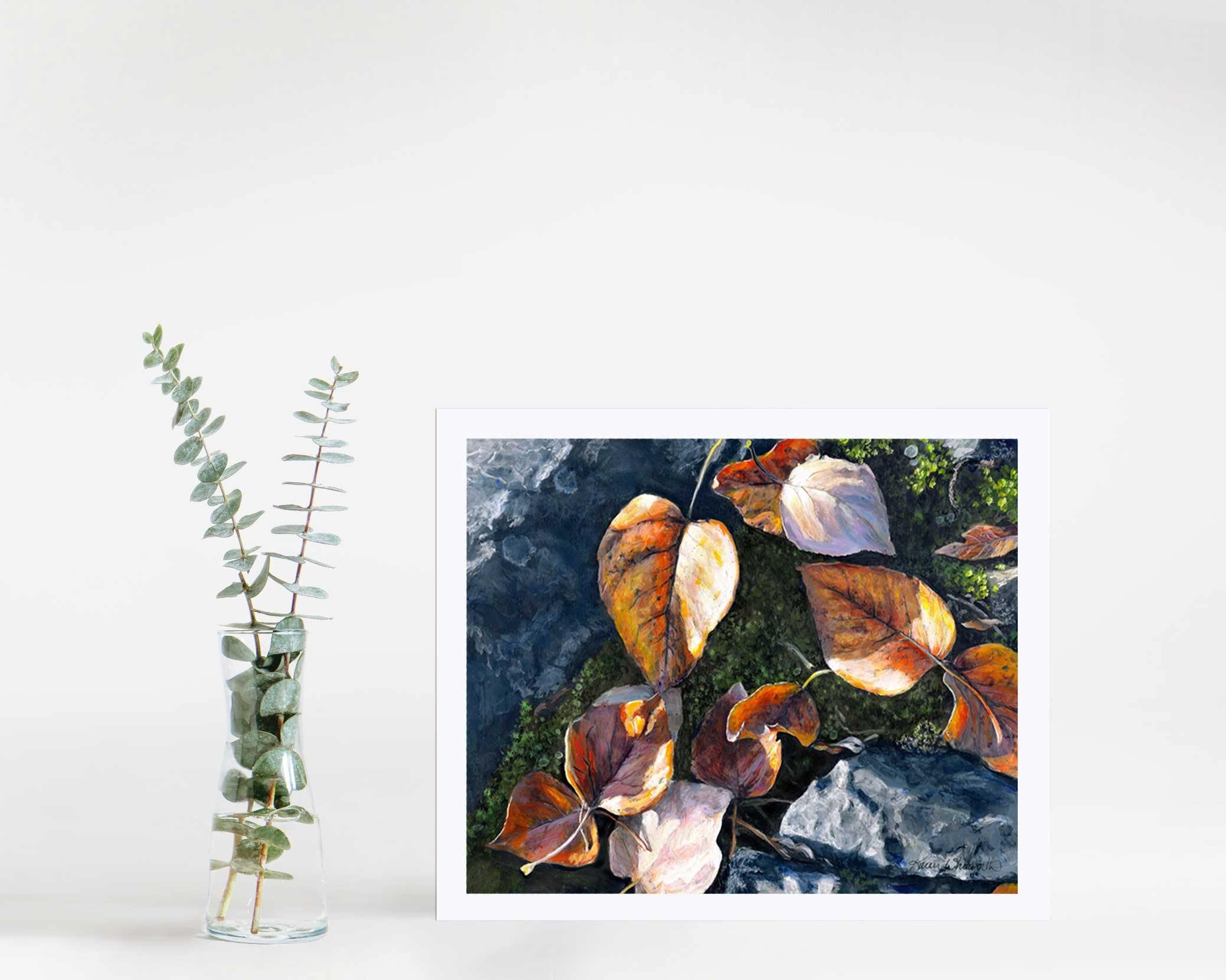 Wall art print of autumn leaves painting by nature artist Karen Whitworth