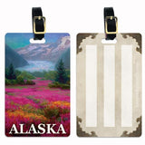 Mendenhall Glacier - Alaska Luggage Tags Featuring a The Majestic Mendenhall Glaciers With a Valley Filled with Wildflowers