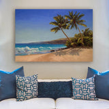 Palm tree painting on canvas with Hawaiian beach landscape by tropical artist Karen Whitworth