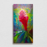 Jeweled Pink Ginger Flower Wall Art Canvas of Tropical Hawaiian Floral Painting