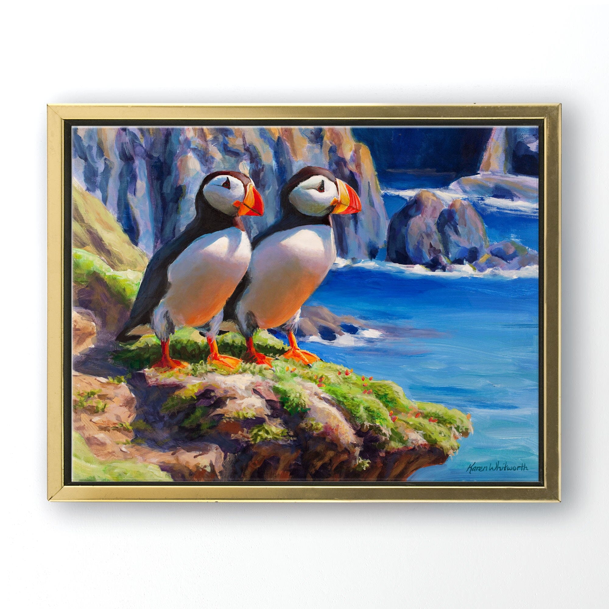Puffins Canvas Wall Art by Karen Whitworth