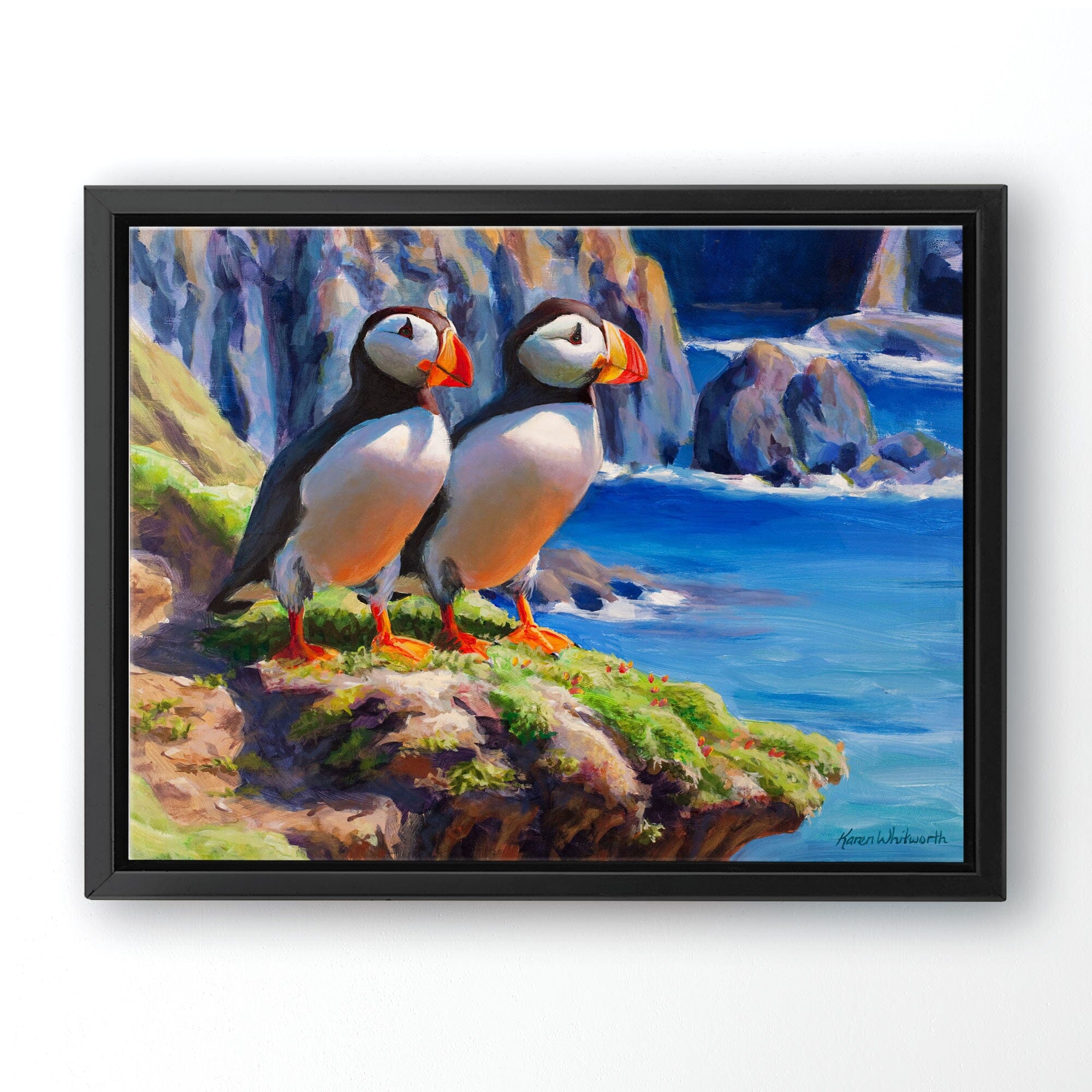 Puffins Canvas Wall Art by Karen Whitworth