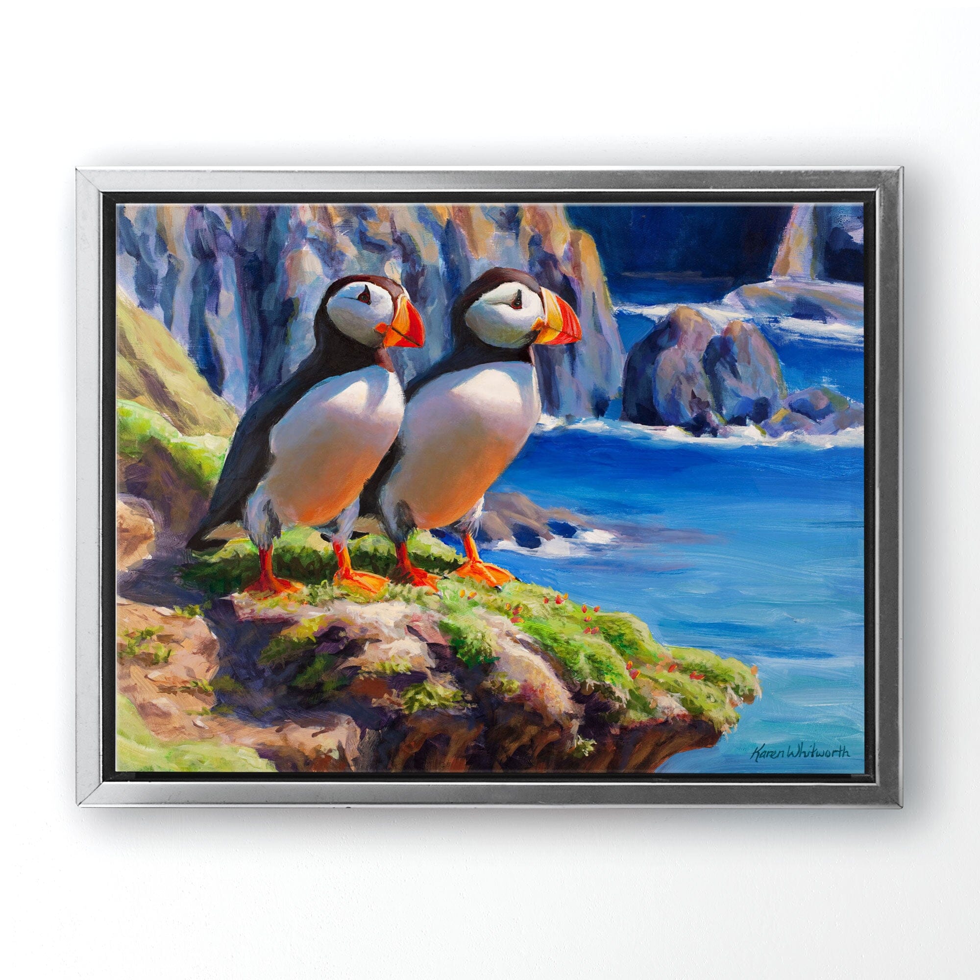 Puffins Canvas Wall Art by Karen Whitworth