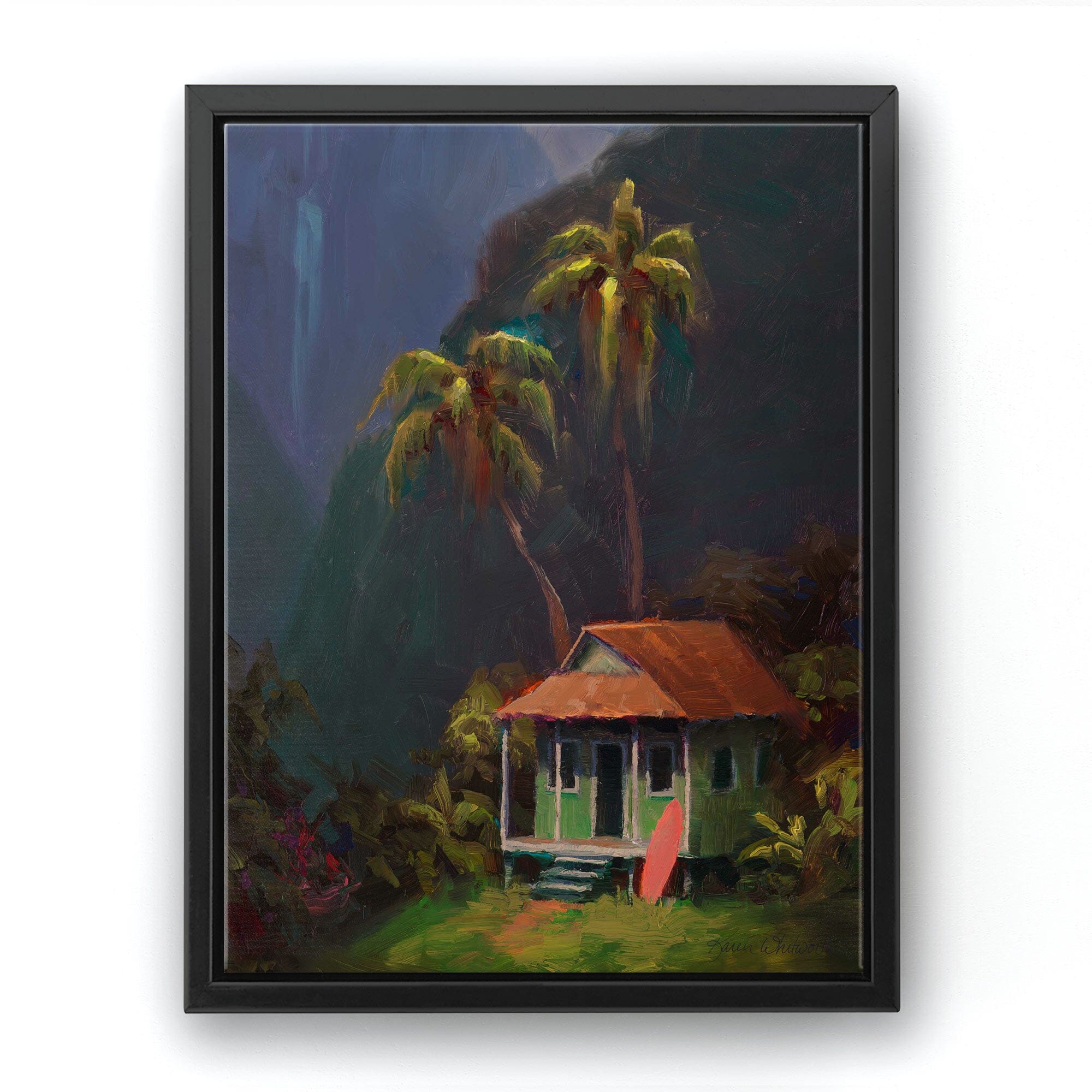 Hidden Cottage Hawaii Landscape Painting - Canvas Wall Art Print - Tropical Escape
