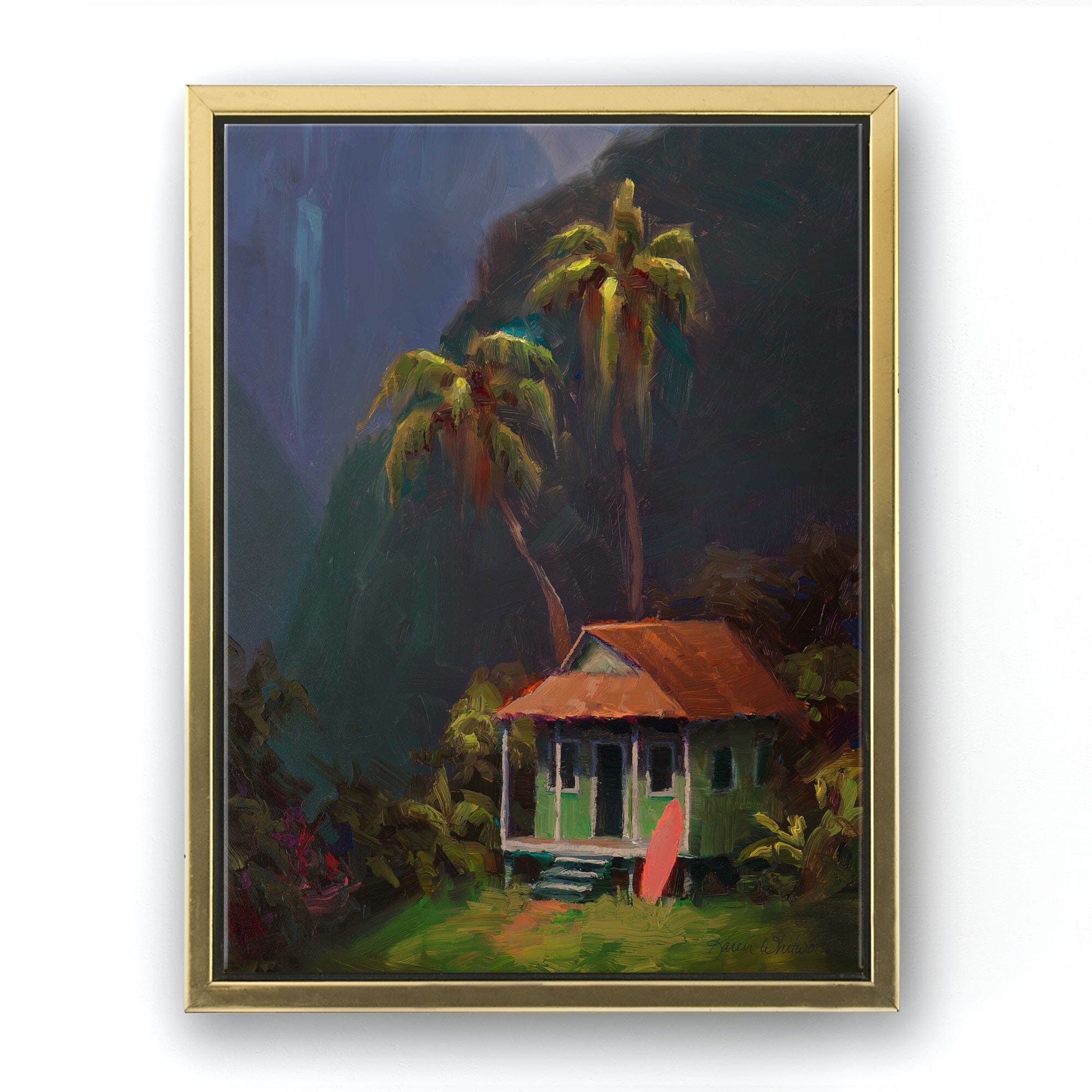 Hidden Cottage Hawaii Landscape Painting - Canvas Wall Art Print - Tropical Escape