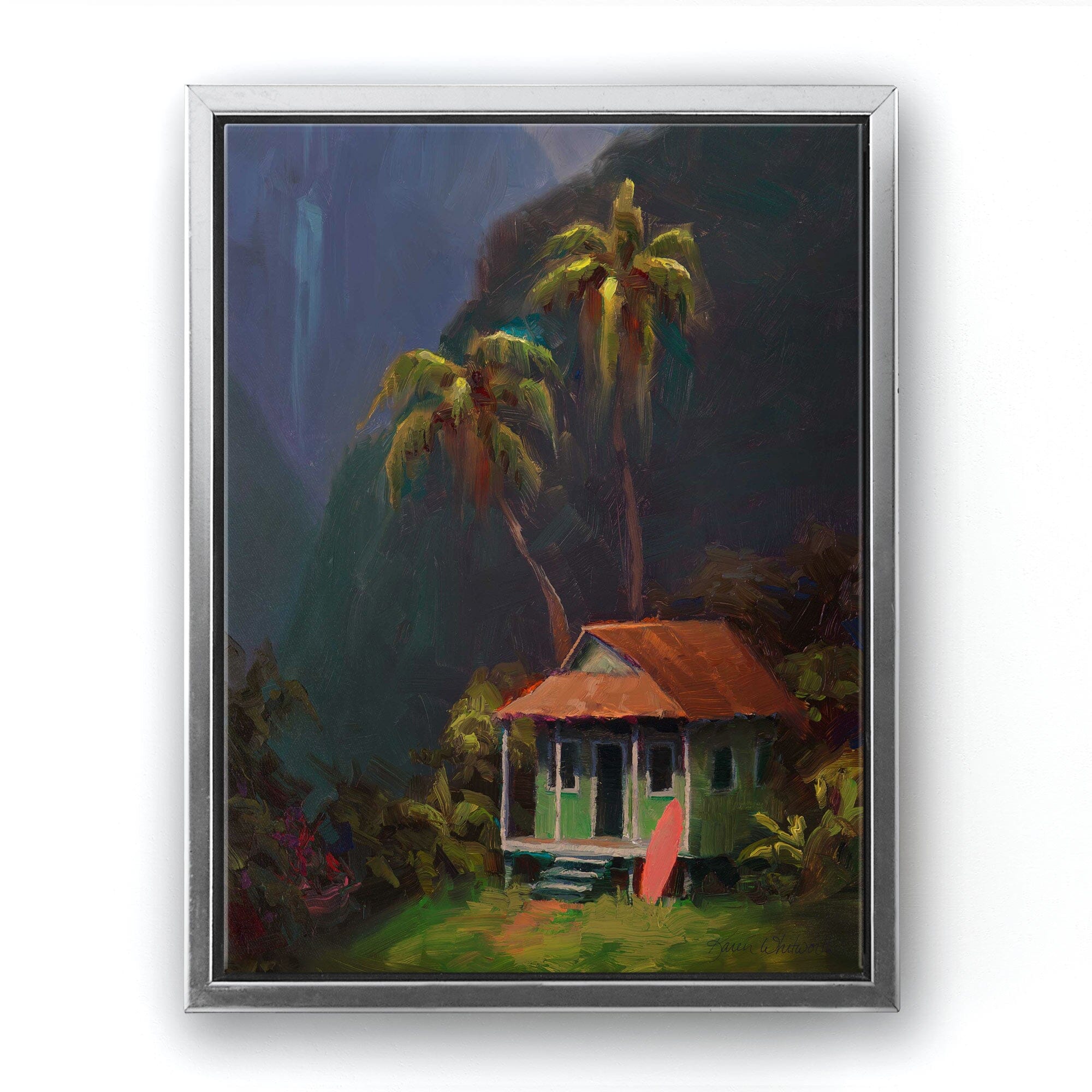 Hidden Cottage Hawaii Landscape Painting - Canvas Wall Art Print - Tropical Escape