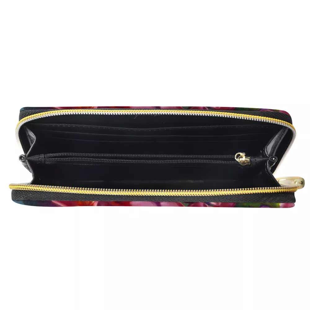 Floral wallet with zippered closure and tropical print flower pattern