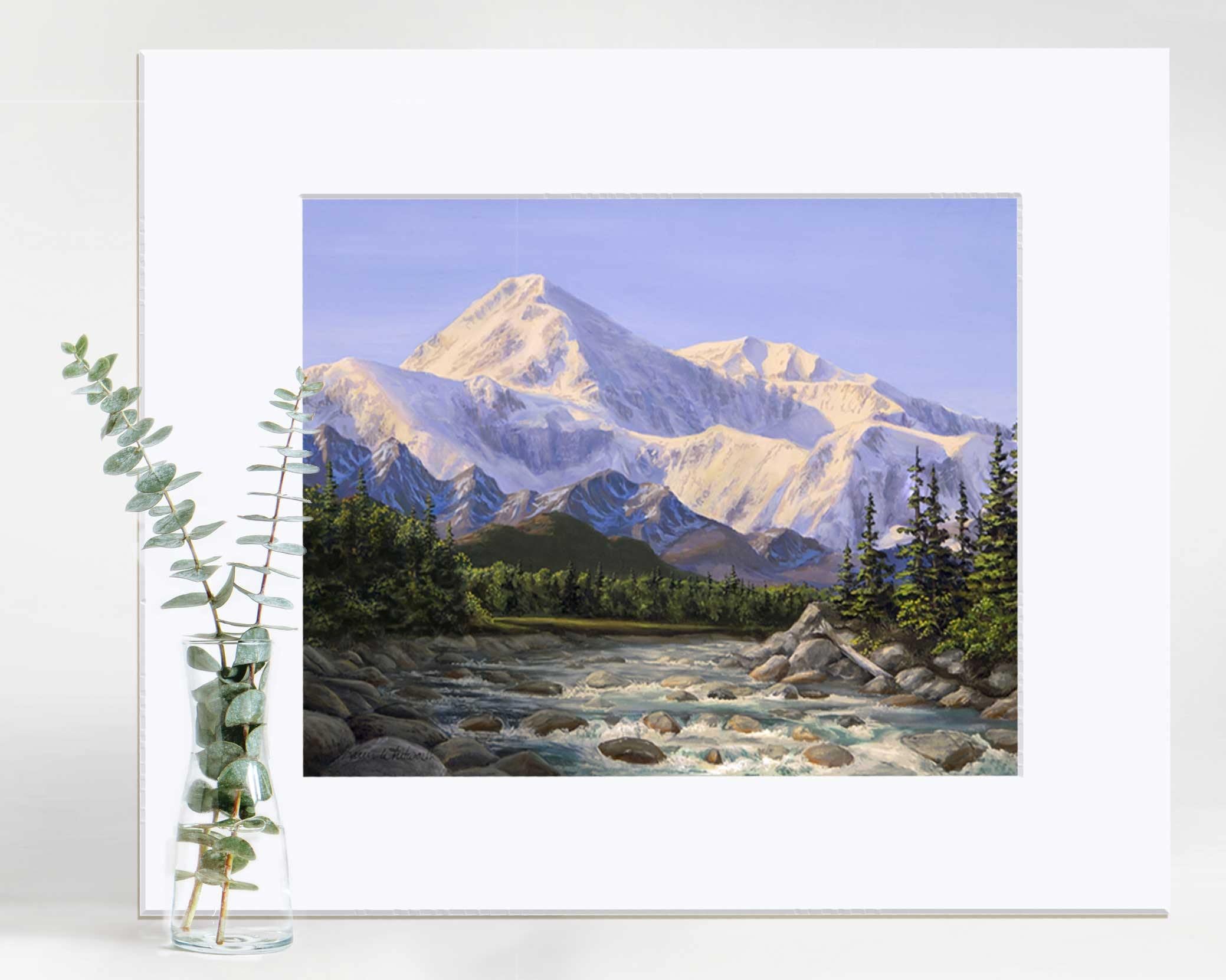 Alaska mountain landscape wall art print of Denali and river scenery by Alaska artist Karen Whitworth