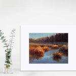Colorful autumn wall art print of meadow landscape painting by nature artist Karen Whitworth