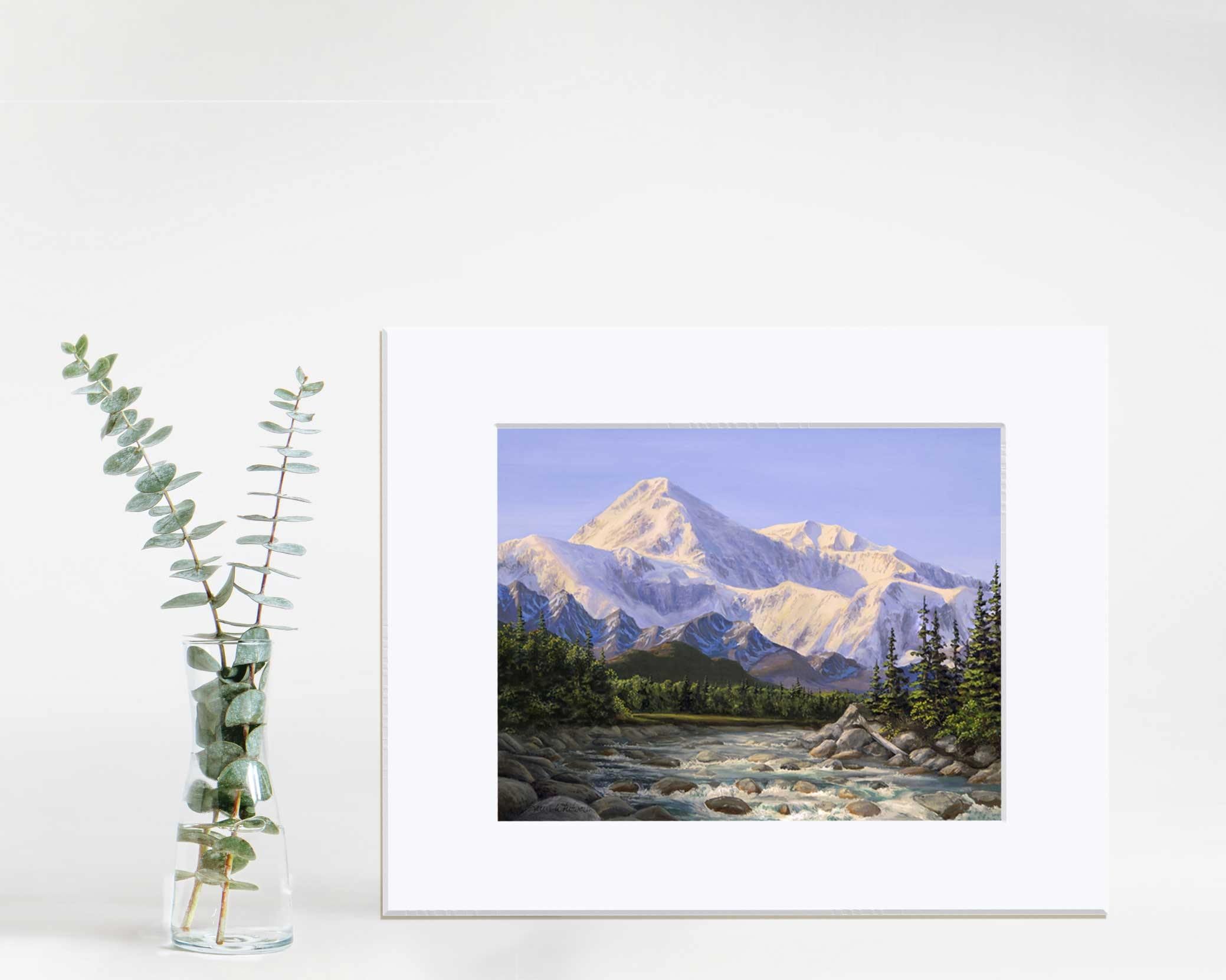 Alaska mountain landscape wall art print of Denali and river scenery by Alaska artist Karen Whitworth
