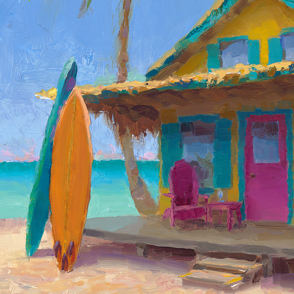 Cropped view of Surft art painting by beach artist Karen Whitworth 