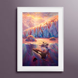 Orca Art Print - Alaska Painting of Glacier Fjord at Sunrise