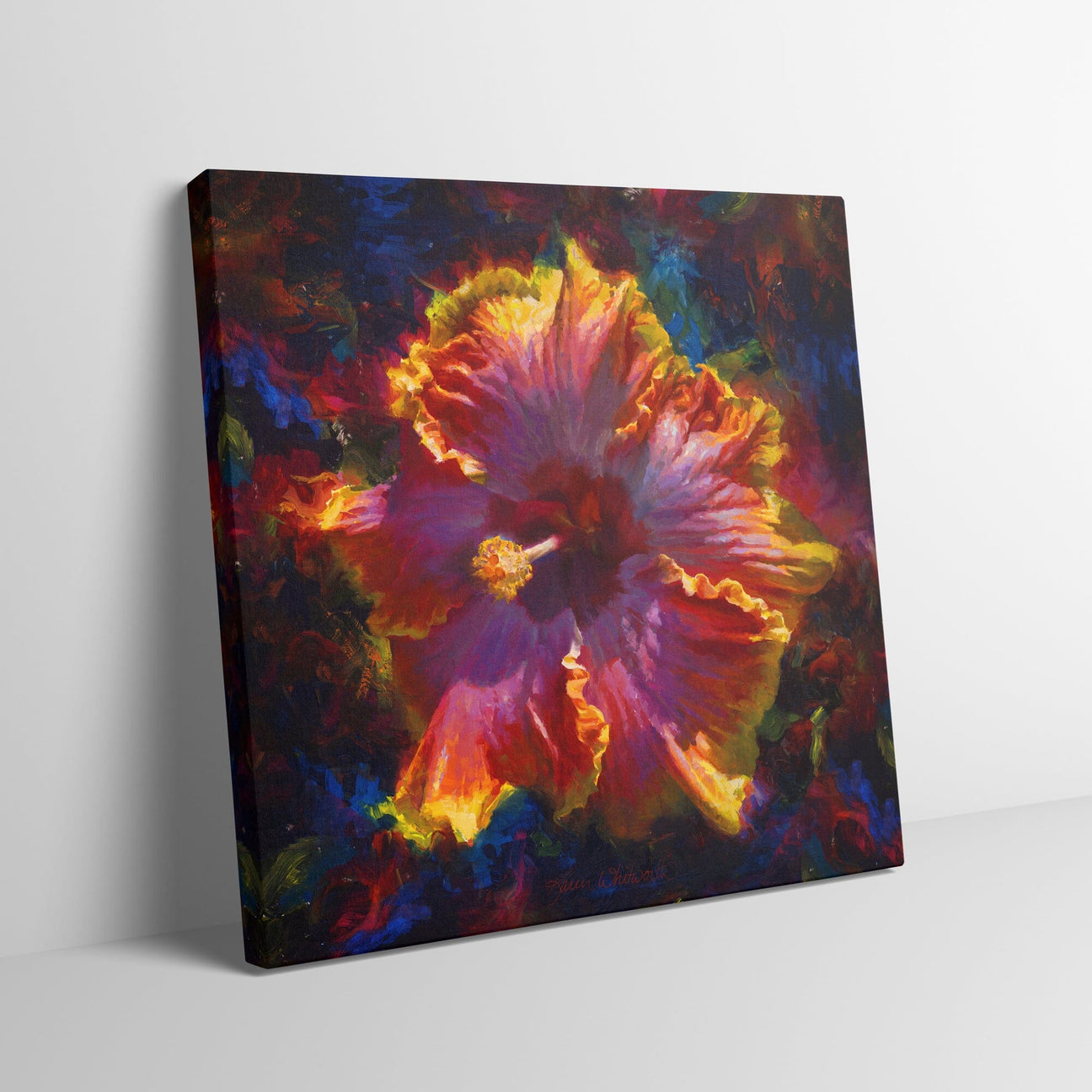 Vibrant Tropical Flower Wall Art Canvas of Hibiscus Flower Painting