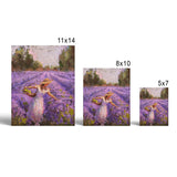 Lavender Wall Art of Woman Picking Flowers in a Blooming Field of Flowers