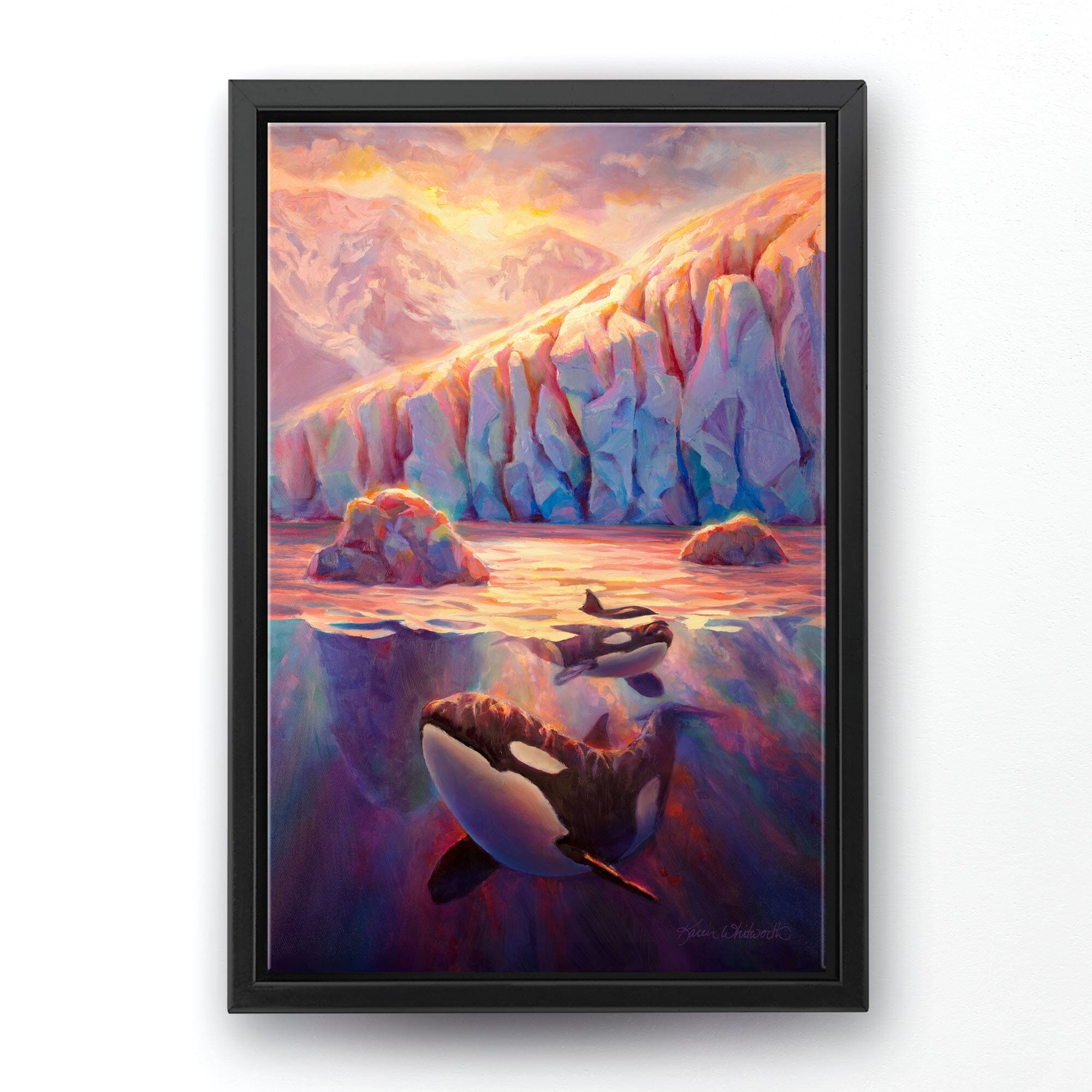 Orca Wall Art Canvas - Killer Whale Painting - Orca Sunrise
