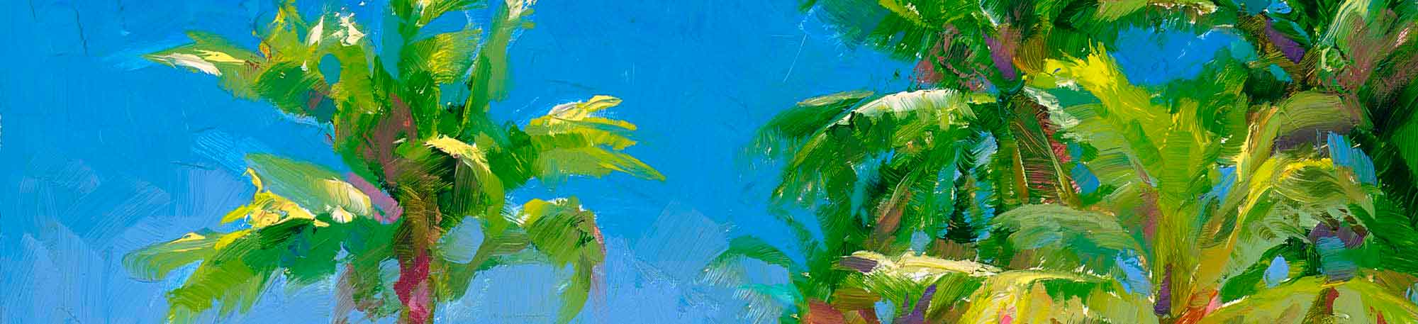 Crop of palm tree painting of tropical beach landscape art by artist Karen Whitworth