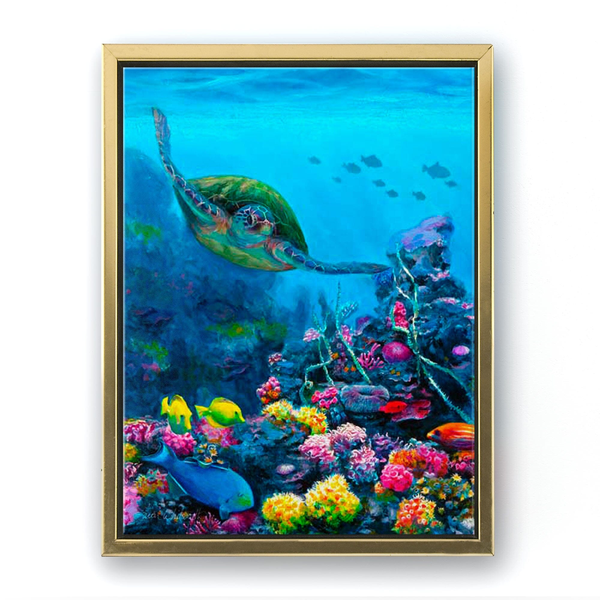 Sea Turtle Wall Art Canvas of Hawaiian Coral Reef and Honu