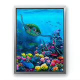 Sea Turtle Wall Art Canvas of Hawaiian Coral Reef and Honu