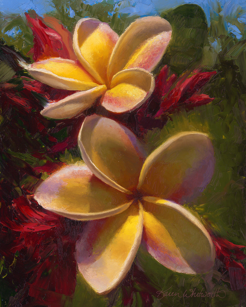 Tropical Flower Plumeria Painting by Hawaii Gallery Artist Karen Whitworth