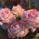 Painting of pink English roses by artist Karen Whitworth