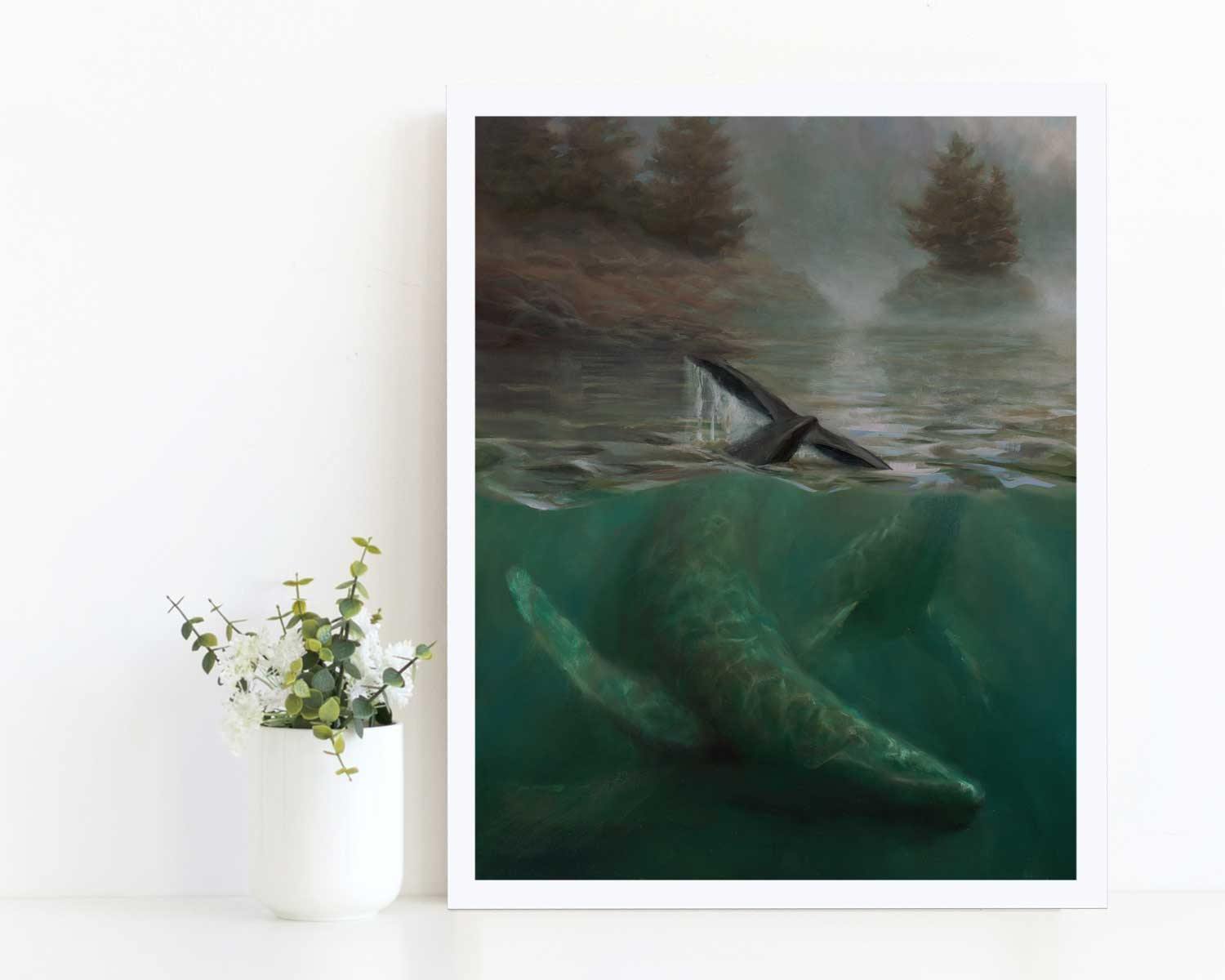 Painting of Humpback whale and calf wall art print by ocean artist Karen Whitworth