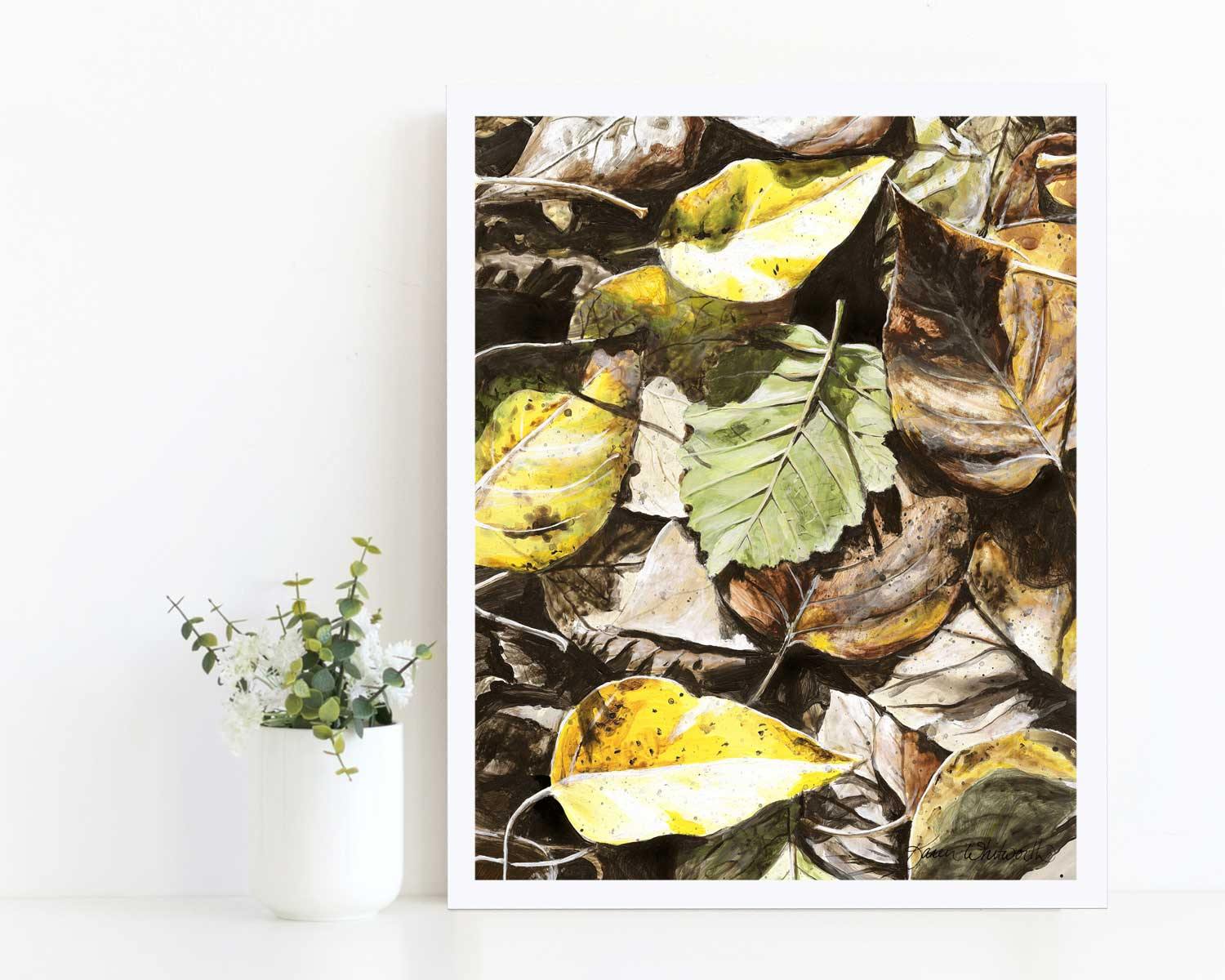 Wall art print of fallen leaves by nature artist Karen Whitworth