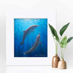 8x10 Matted Underwater dolphin wall art print of whales by ocean artist Karen Whitworth