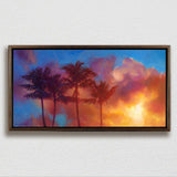 Tropical art canvas of Hawaiian sunset palm tree painting by Hawaii artist Karen Whitworth