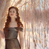 Portrait Painting of Woman in a snowy winter forest. Figure in the Landscape oil painting by Karen Whitworth
