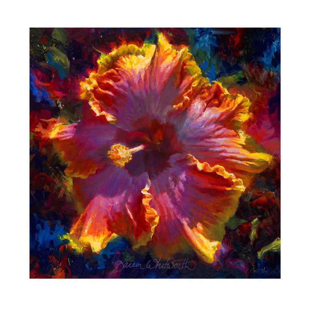 Tropical Hibiscus Flower Wall Art titled Radiance by Hawaii artist Karen Whitworth