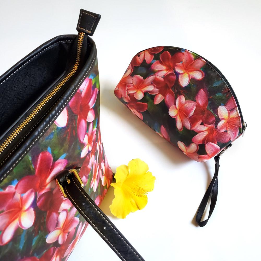 Tropical Purse and Clutch with Hawaiian Plumeria Floral Print