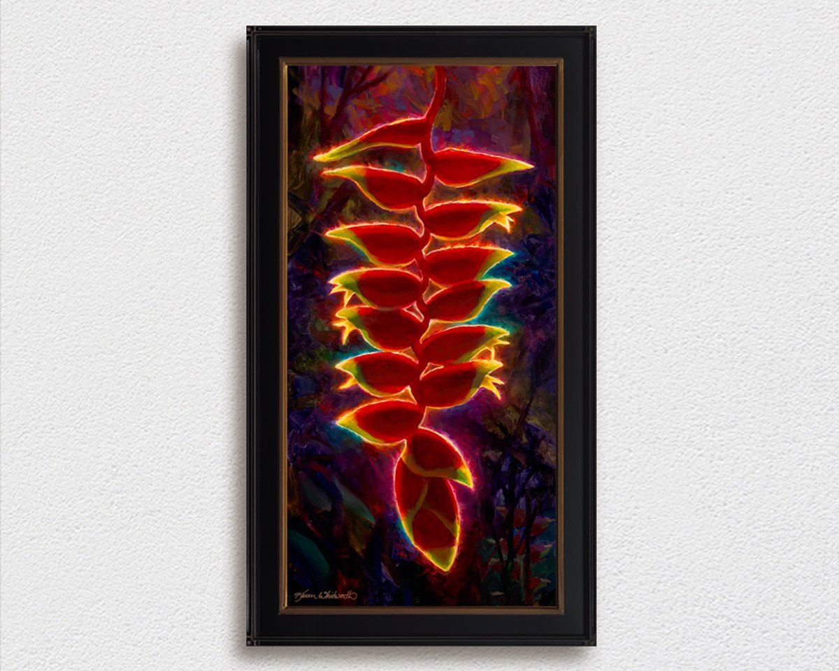 Hawaiian flower painting tropical art of a heliconia flower by Hawaii artist Karen Whitworth